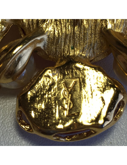 PIN YSL SAINT LAURENT Vintage gold metal, pearly beads and resin multicolor