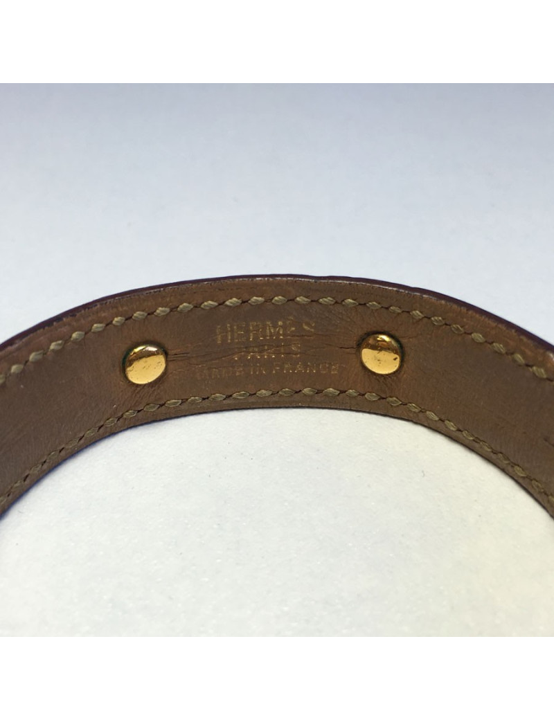 xxx Bracelet HERMES cuir marron et métal doré bambou