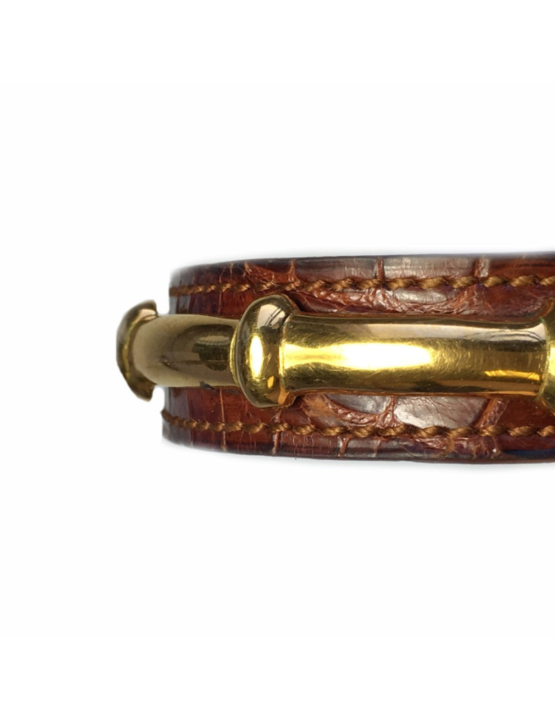 xxx Bracelet HERMES cuir marron et métal doré bambou