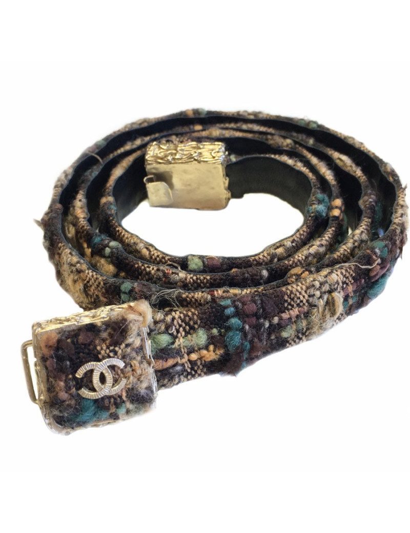 Ceinture "Paris-Edimbourg" CHANEL en tissu écossais marron