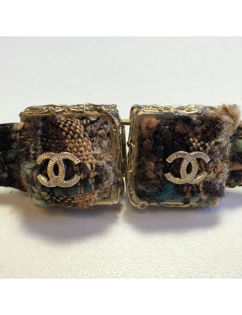 Ceinture "Paris-Edimbourg" CHANEL en tissu écossais marron