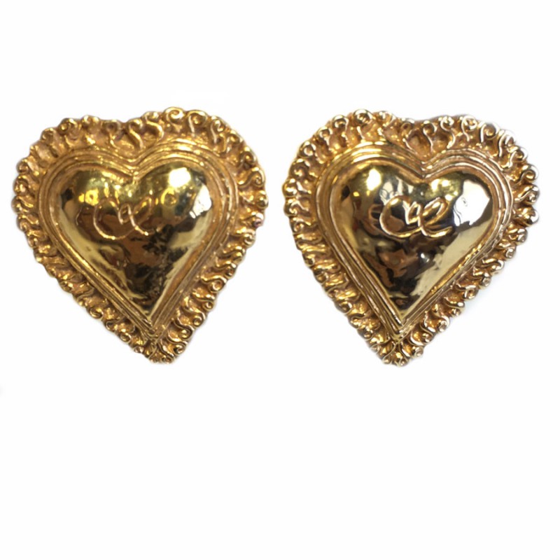 Landbrugs henvise marmorering CHRISTIAN LACROIX heart clips-on earrings in gilded metal - VALOIS VINTAGE  PARIS