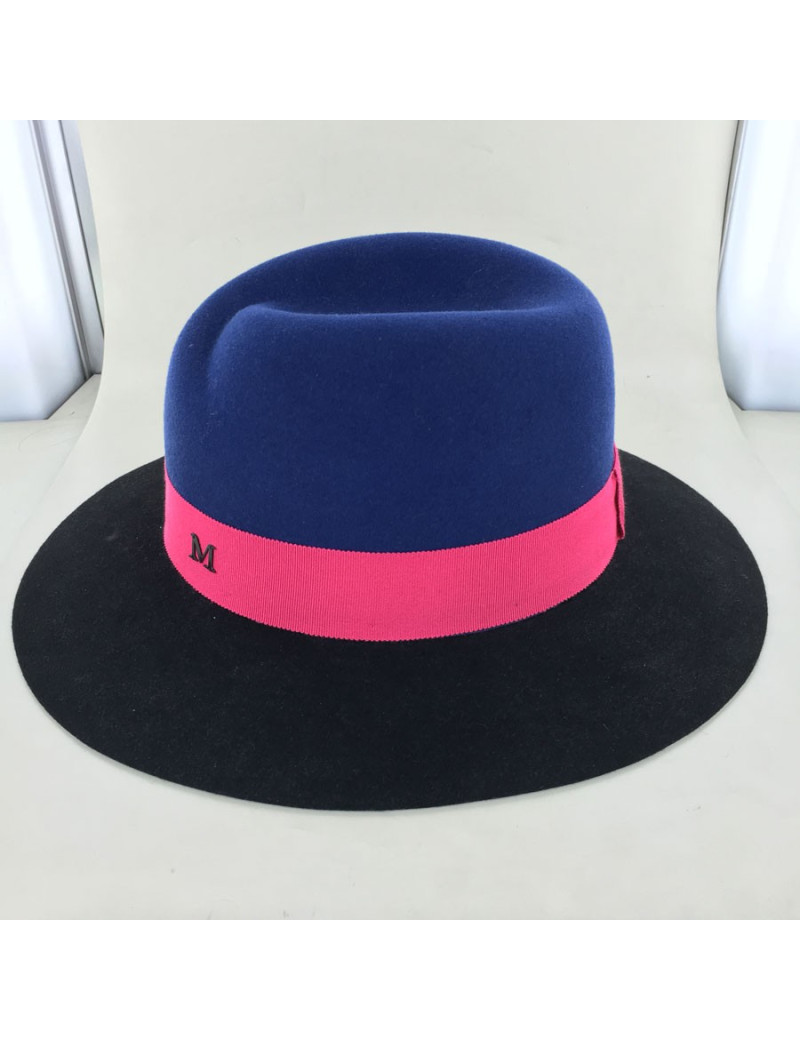 Feutre Virginie MAISON MICHEL bicolore bleu et noir et gros grain bordeaux