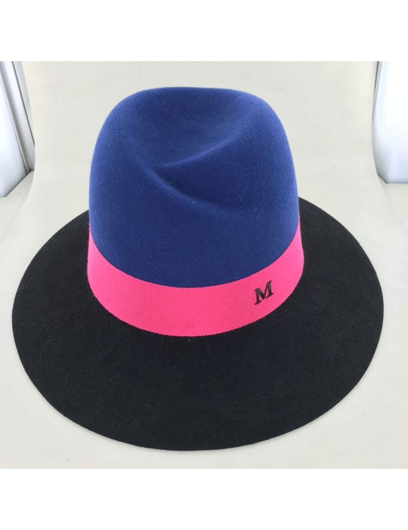 Feutre Virginie MAISON MICHEL bicolore bleu et noir et gros grain bordeaux