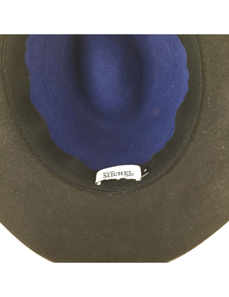 Feutre Virginie MAISON MICHEL bicolore bleu et noir et gros grain bordeaux