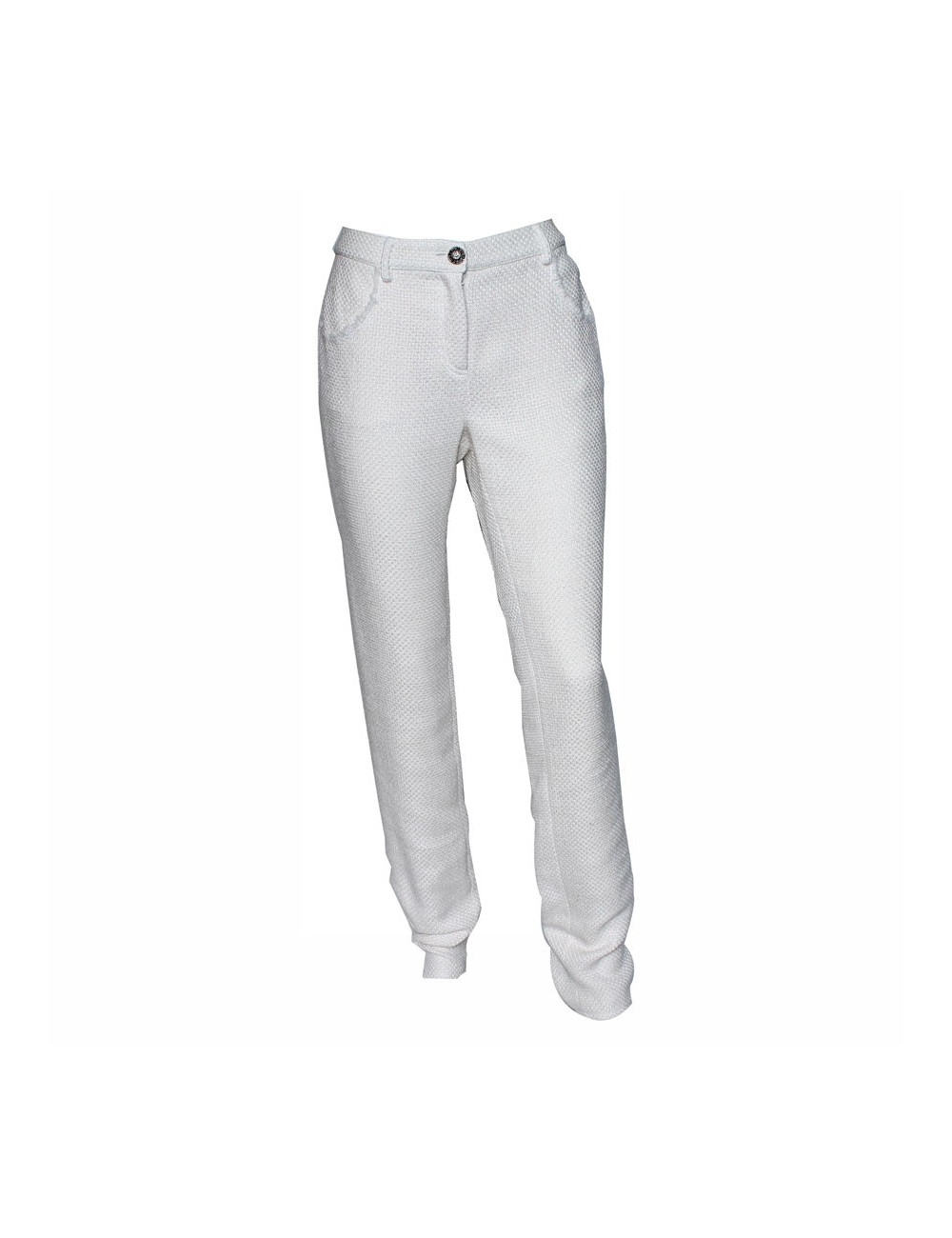 Pantalon CHANEL T40 en coton blanc et beige