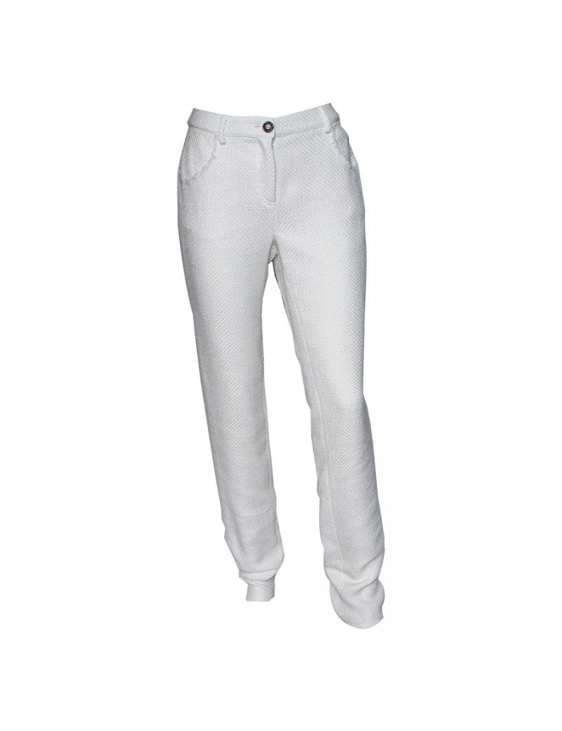 Pantalon CHANEL T40 en coton blanc et beige