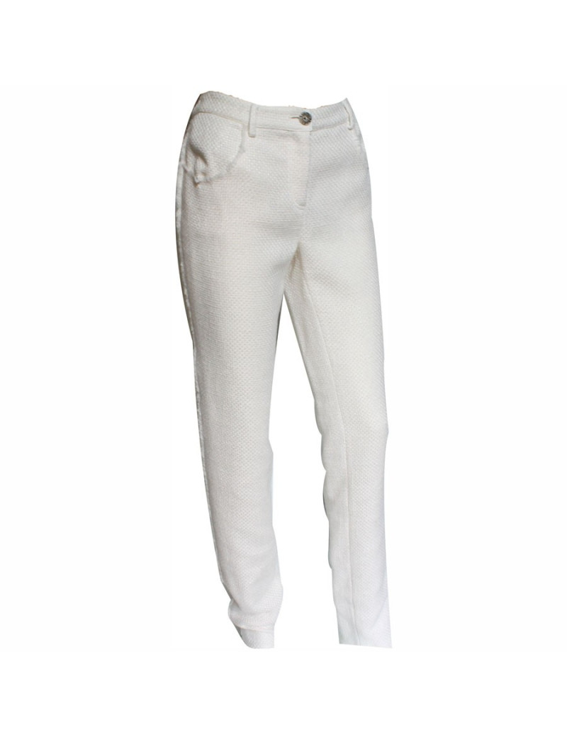 Pantalon CHANEL T40 en coton blanc et beige
