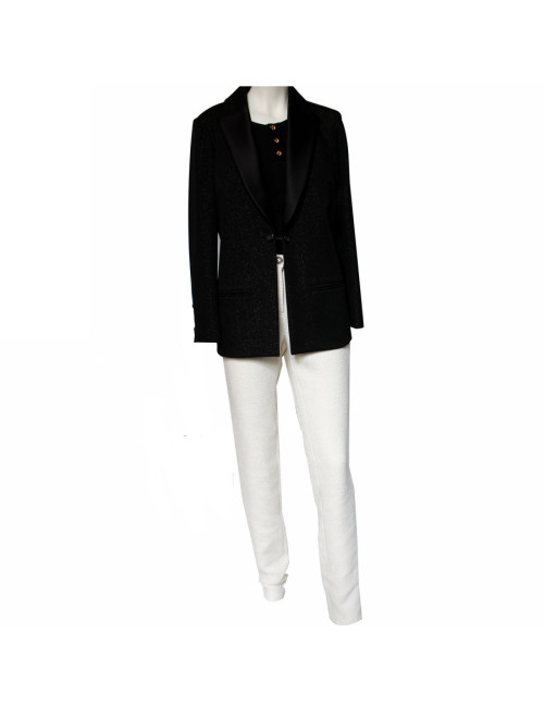 Pantalon CHANEL T40 en coton blanc et beige