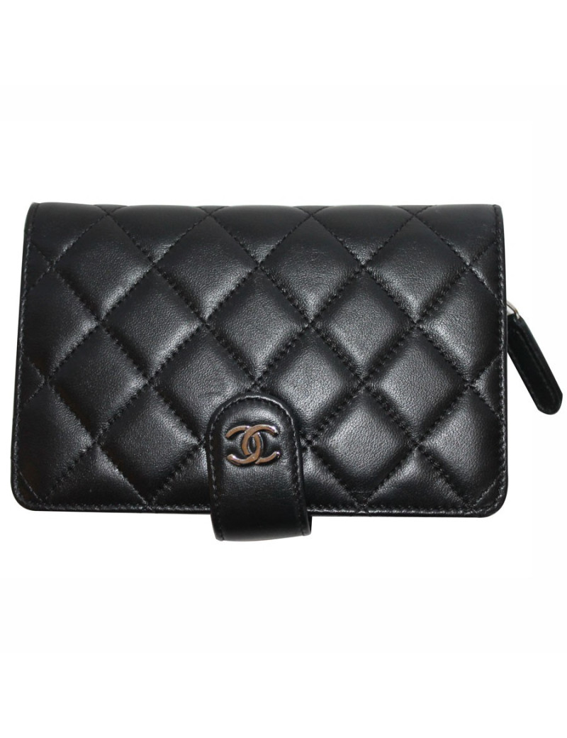 Portefeuille CHANEL cuir matelassé noir