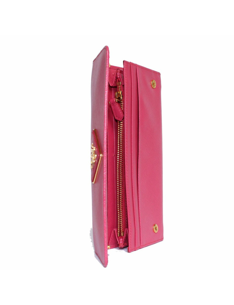 Portefeuille PRADA en cuir grainé rose