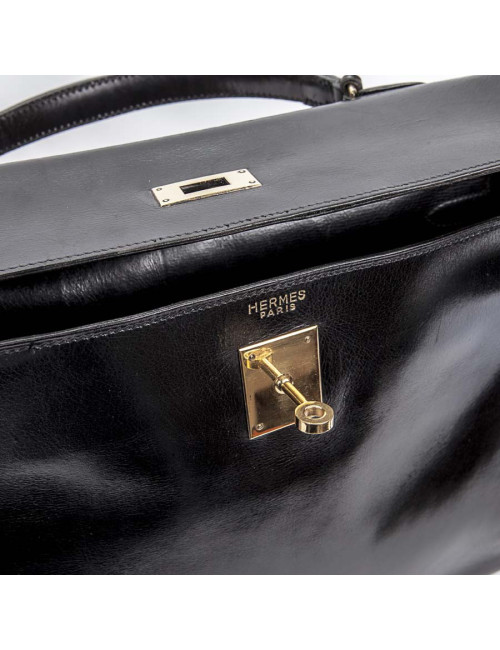 Kelly 35 en cuir box noir Vintage