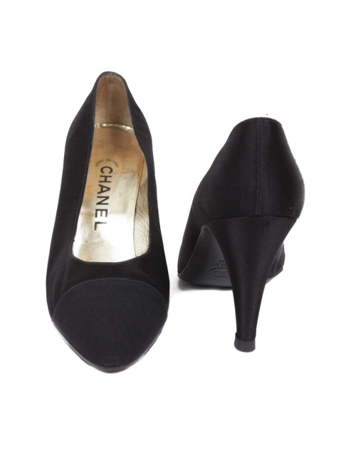 Escarpins Couture Chanel T 40 en satin duchesse noir