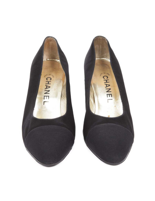 Couture Chanel T 40 pumps in black Duchess satin