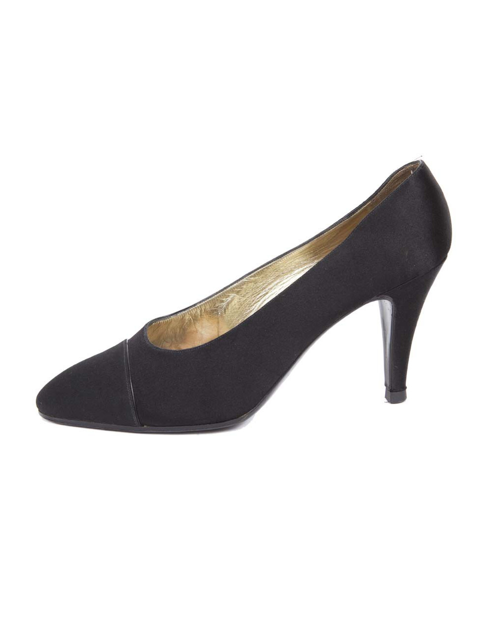 Couture Chanel T 40 pumps in black Duchess satin