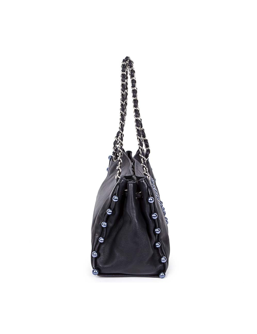 CHANEL leather smooth blue marine with Pearly beads blue electric bag