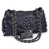 CHANEL leather smooth blue marine with Pearly beads blue electric bag