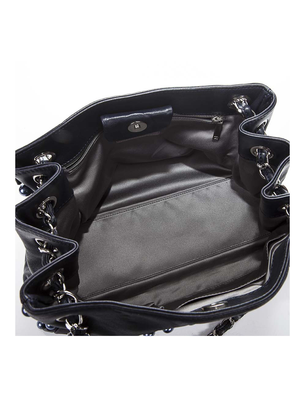 CHANEL leather smooth blue marine with Pearly beads blue electric bag