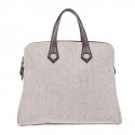 HERMES 'Heeboo' Bag in beige H fabric and brown leather