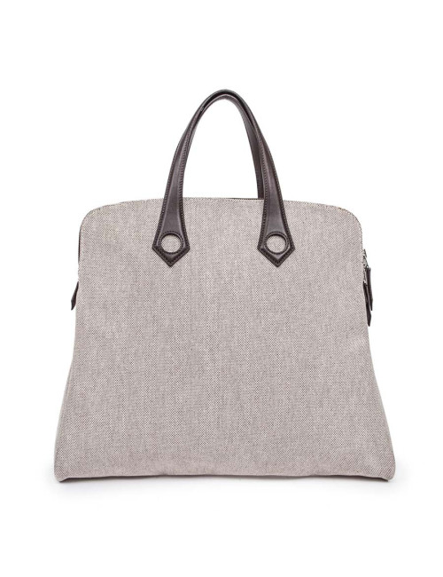 Sac HERMES toile H et cuir marron