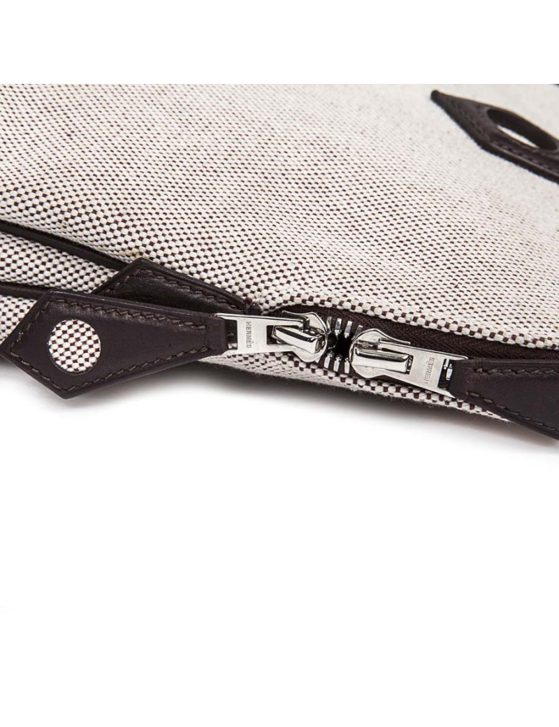 HERMES 'Heeboo' Bag in beige H fabric and brown leather