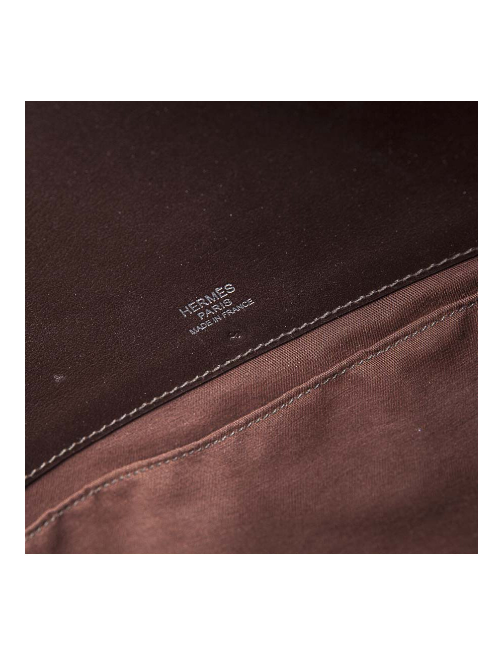 HERMES 'Heeboo' Bag in beige H fabric and brown leather