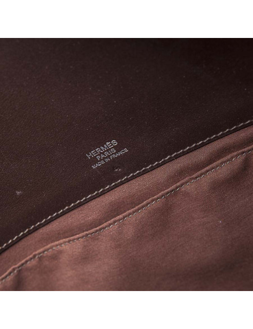 HERMES 'Heeboo' Bag in beige H fabric and brown leather