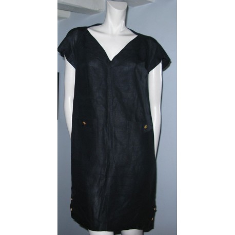 CHANEL T 40 black linen dress