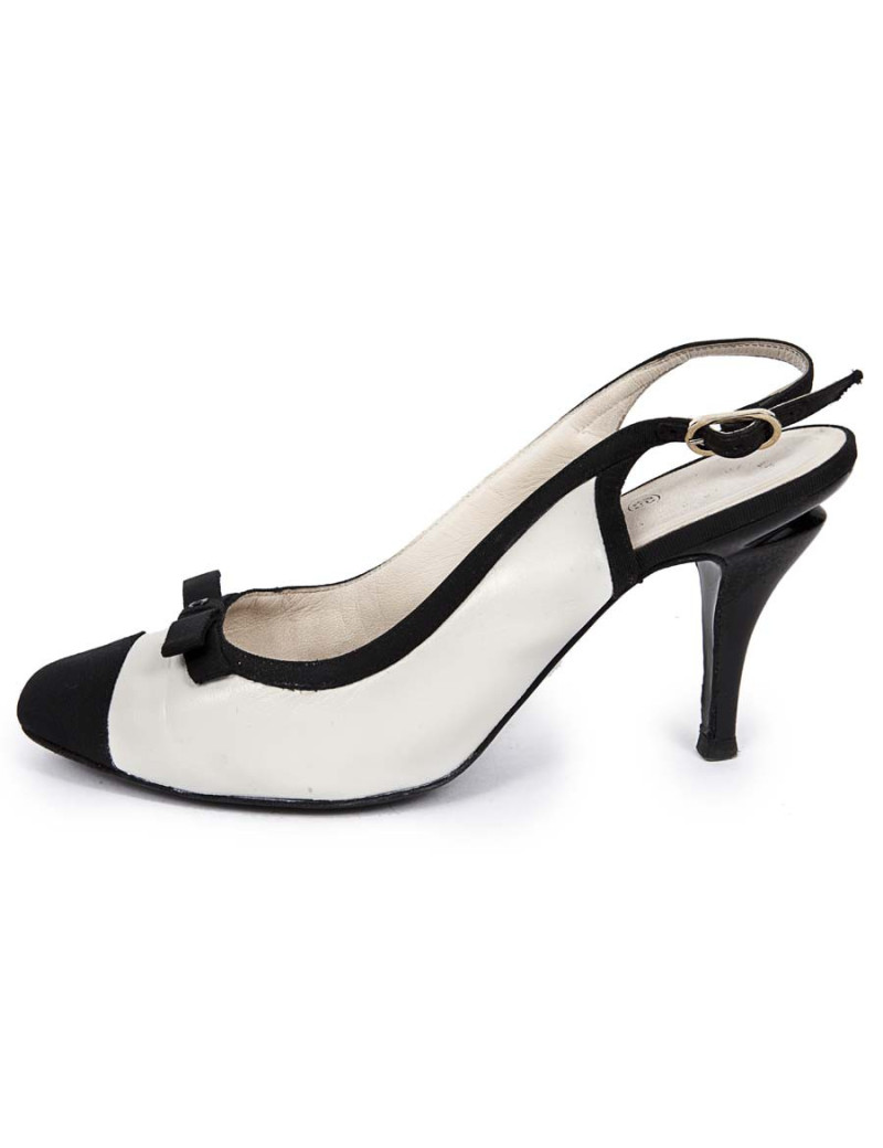 Sandales hautes CHANEL T39,5 cuir bicolore noir et blanc