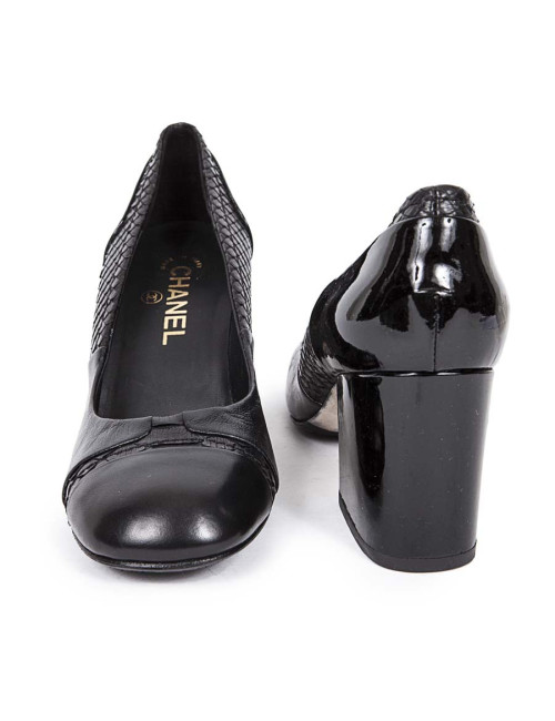 Escarpins CHANEL T 38 cuir et python noir 