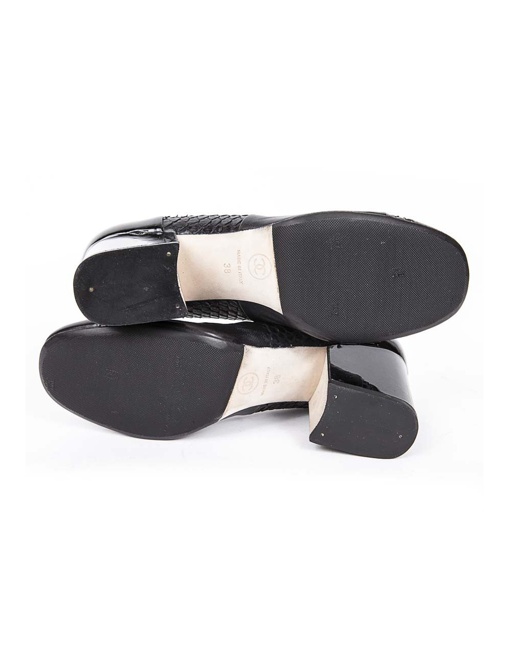 Escarpins CHANEL T 38 cuir et python noir 