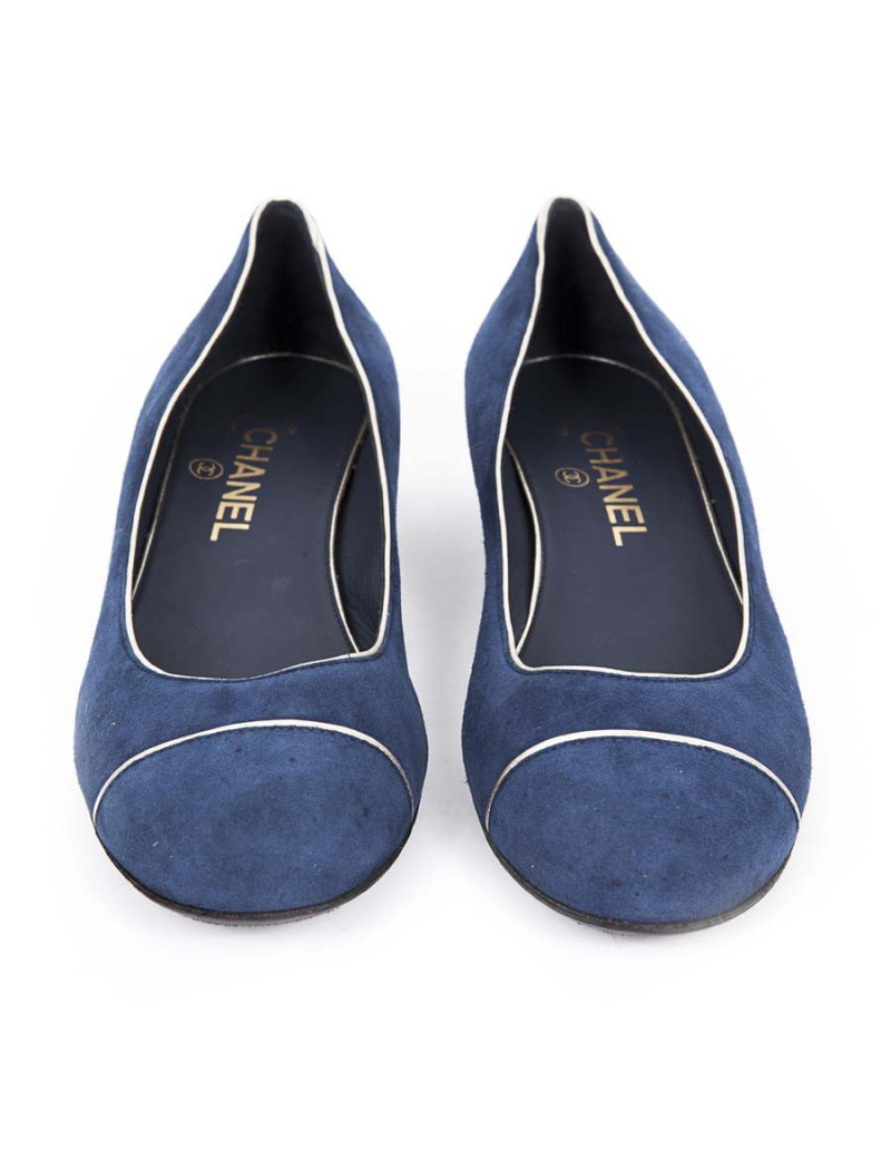 Ballerines CHANEL T 38 veau velours bleu