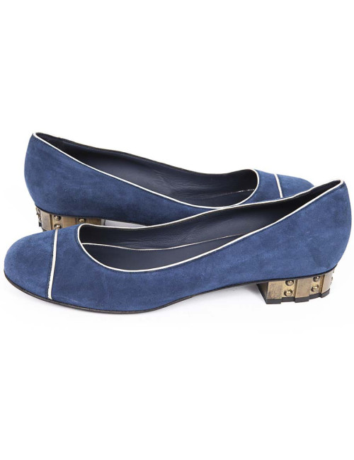 Ballerines CHANEL T 38 veau velours bleu