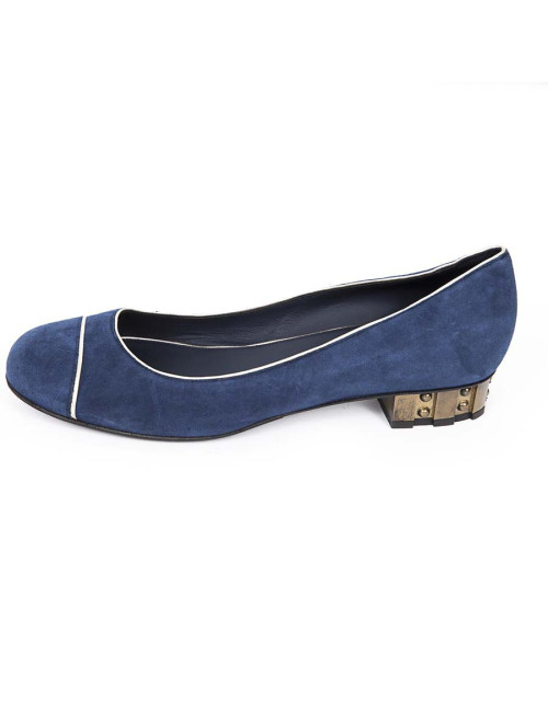 Ballerines CHANEL T 38 veau velours bleu