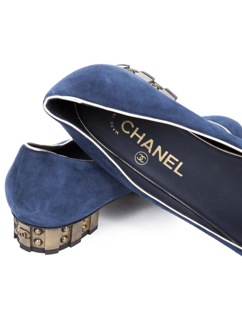 Ballerines CHANEL T 38 veau velours bleu