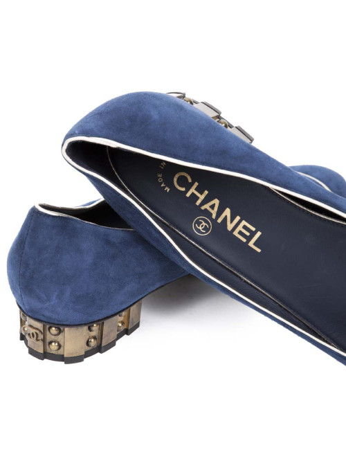 Ballerines CHANEL T 38 veau velours bleu