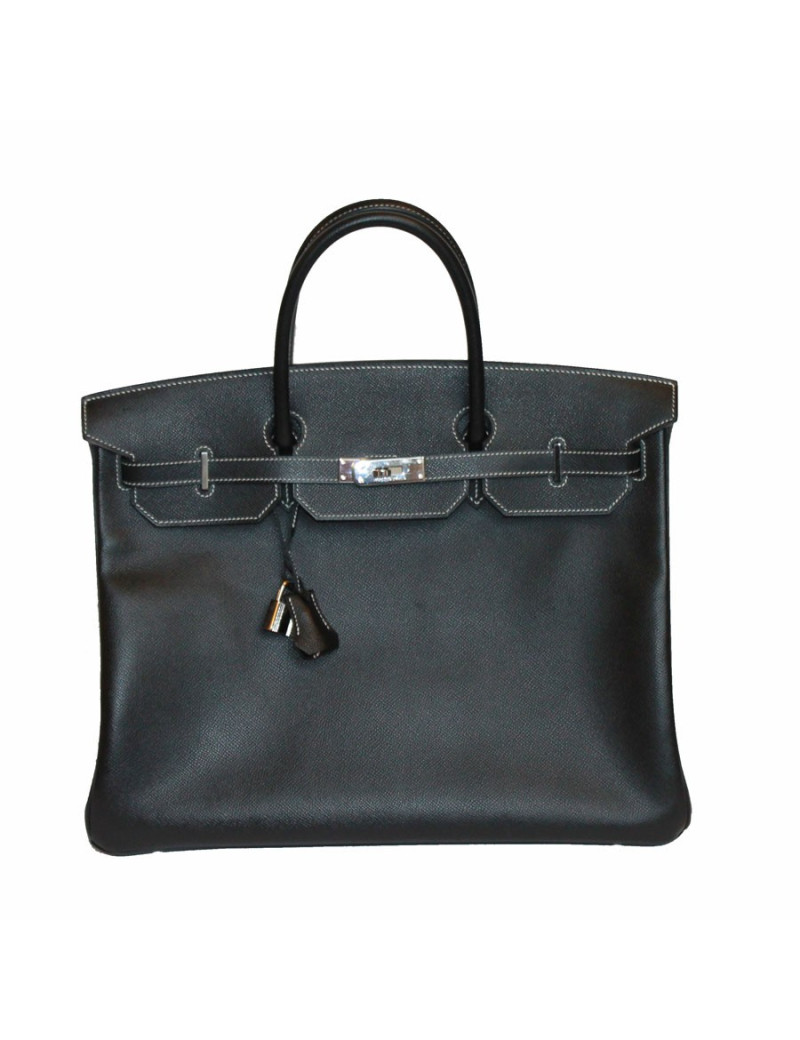 Birkin 40 HERMES epsom noir surpiqûres blanches