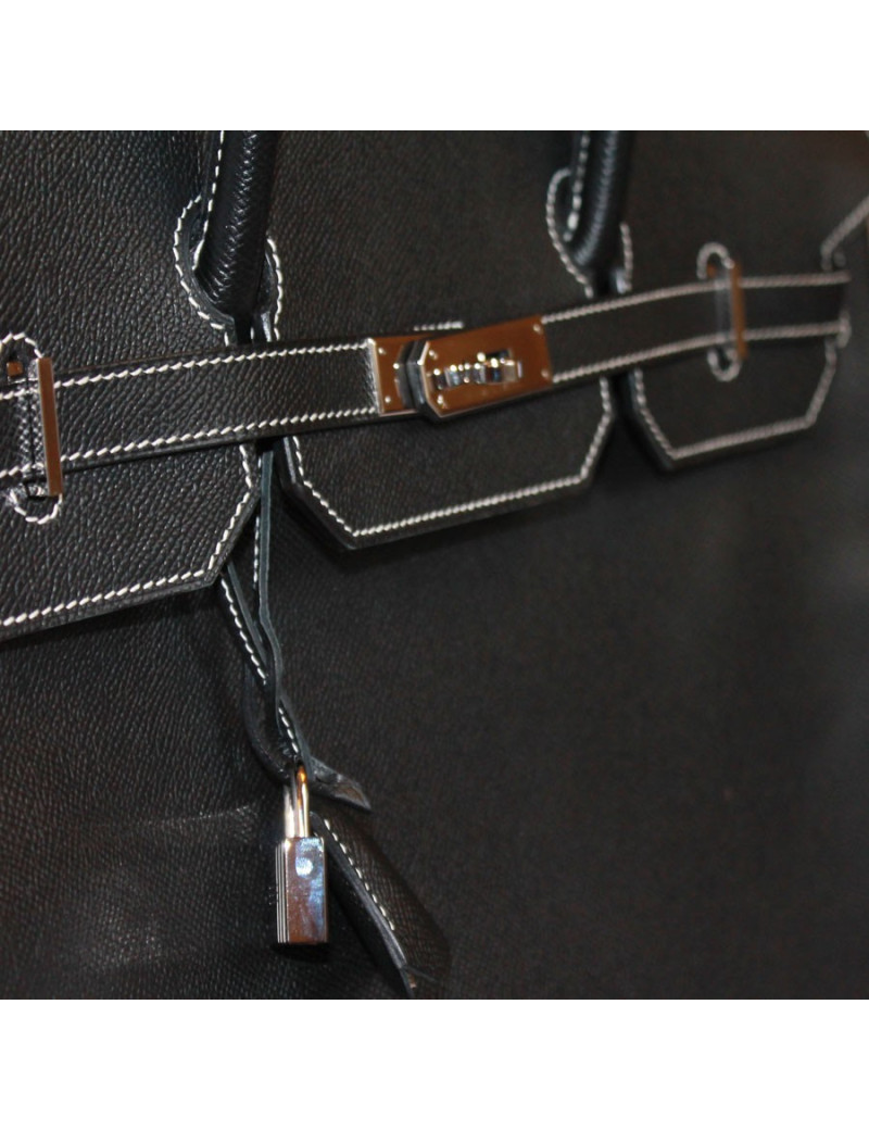 Birkin 40 HERMES epsom noir surpiqûres blanches