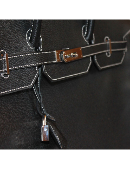Birkin 40 HERMES epsom noir surpiqûres blanches