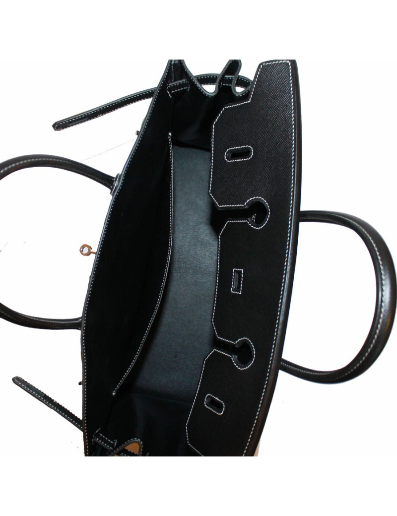 Birkin 40 HERMES epsom noir surpiqûres blanches