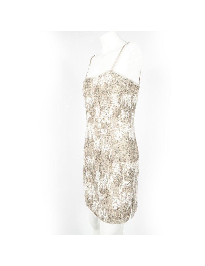 Dress CHANEL T 38 beige tweed and son of gold and silver
