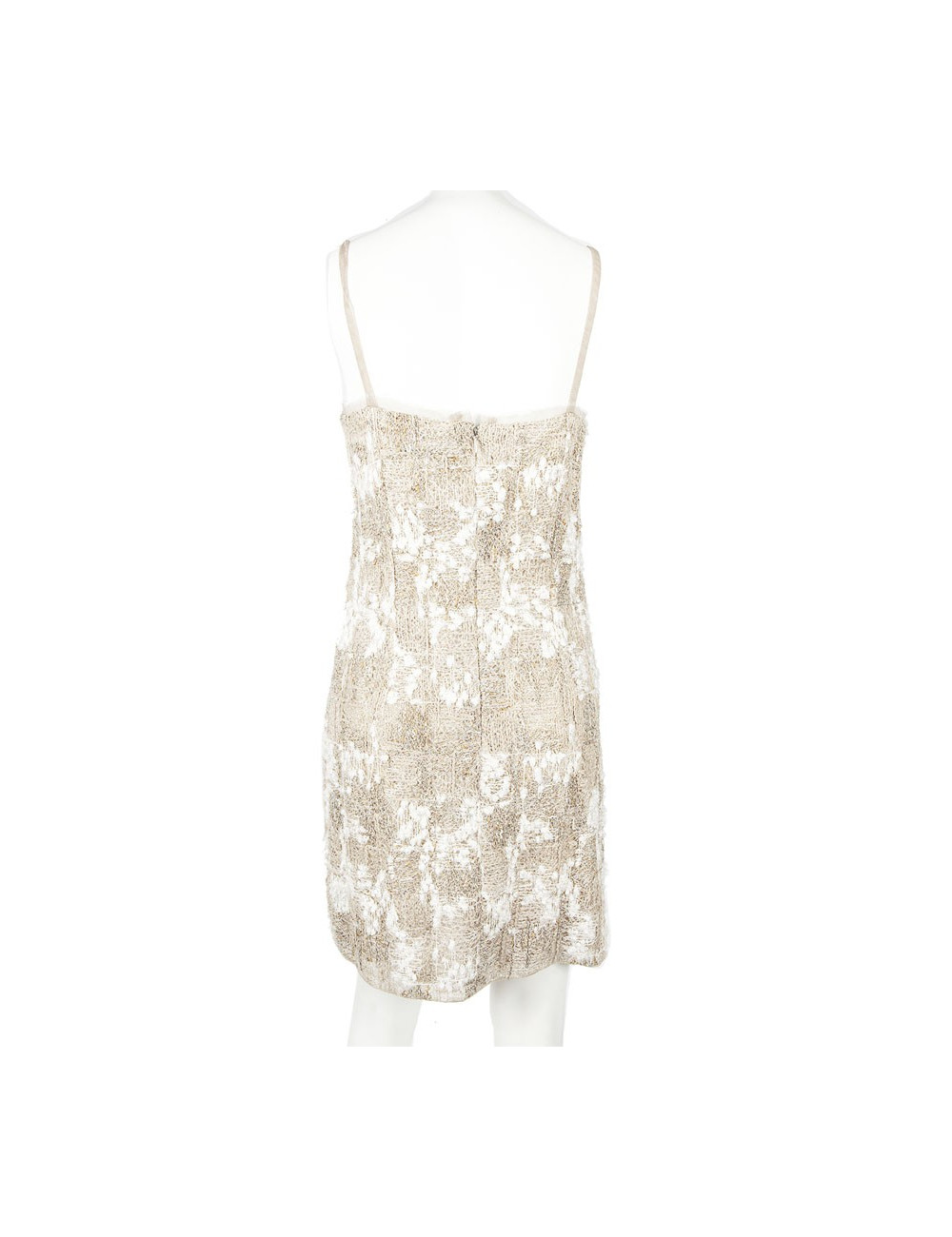 Robe CHANEL T 38 tweed beige et fils d'or et d'argent