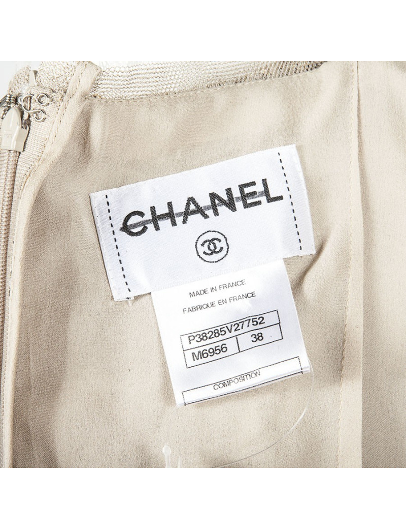 Dress CHANEL T 38 beige tweed and son of gold and silver