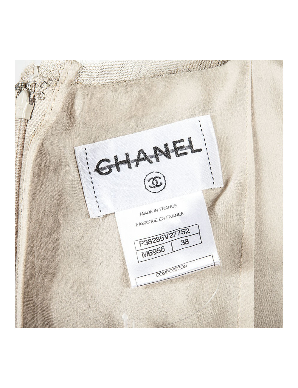 Robe CHANEL T 38 tweed beige et fils d'or et d'argent