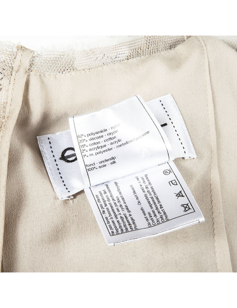 Dress CHANEL T 38 beige tweed and son of gold and silver