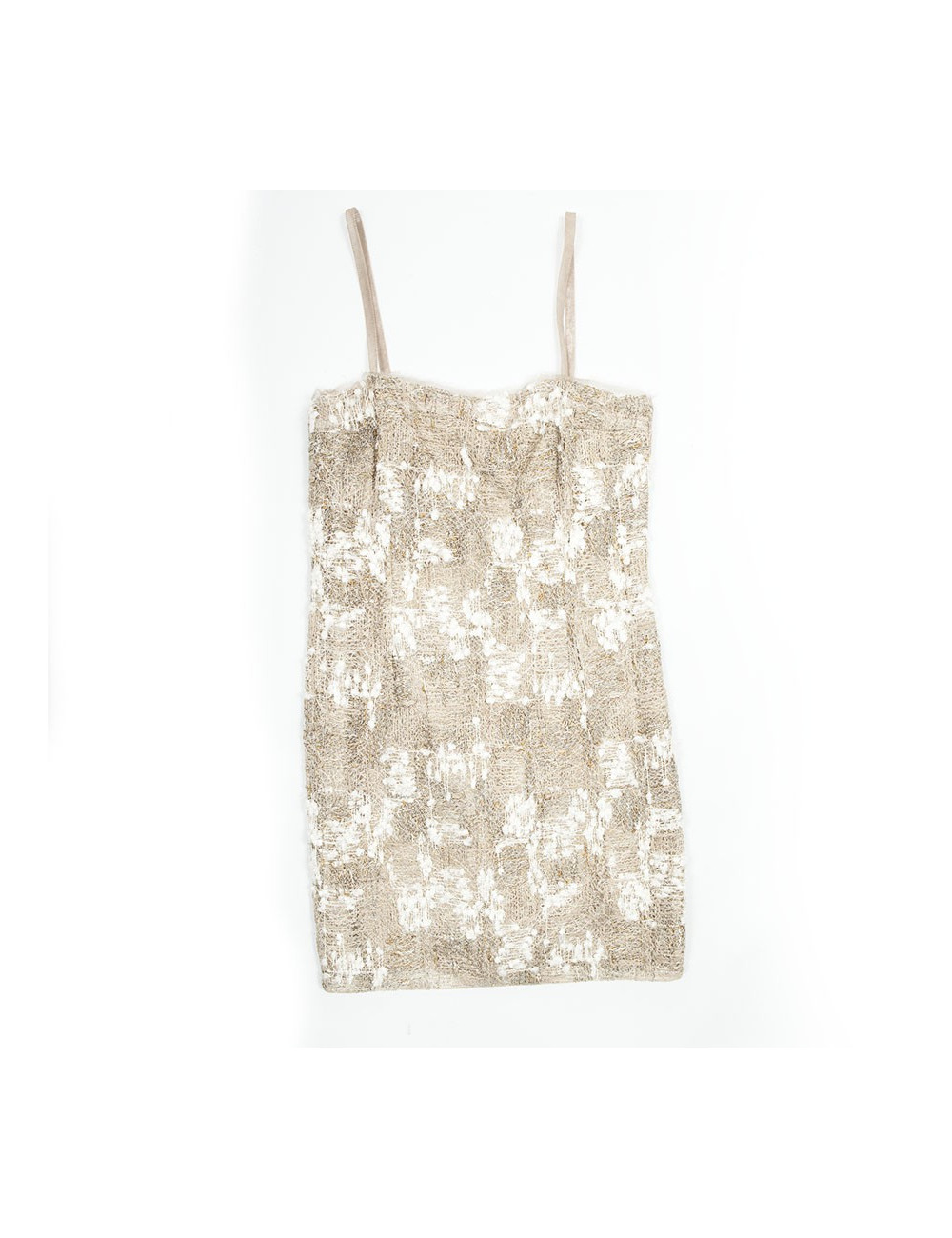 Robe CHANEL T 38 tweed beige et fils d'or et d'argent