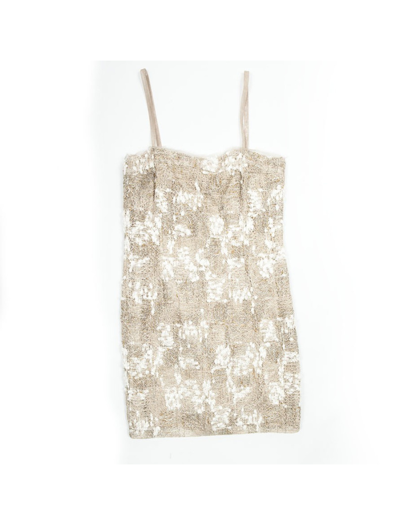 Dress CHANEL T 38 beige tweed and son of gold and silver