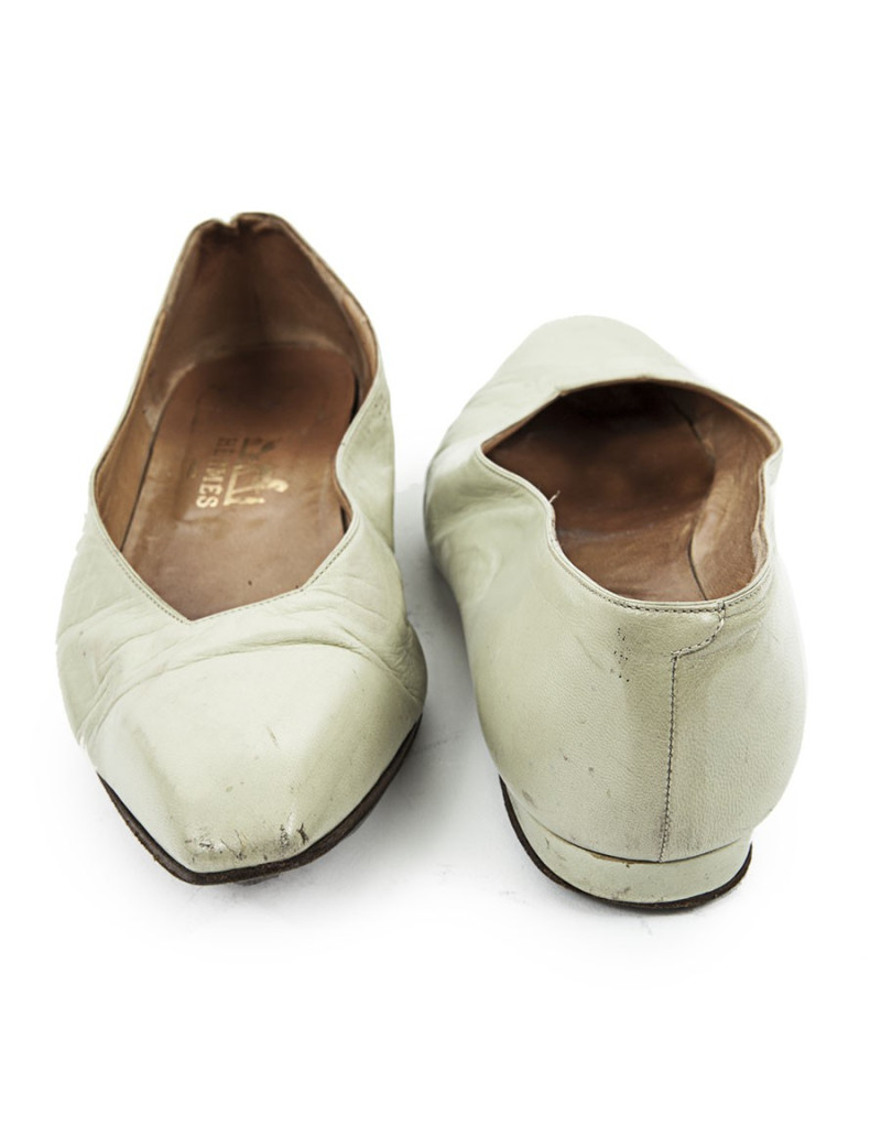 Ballerines HERMES T 35.5 cuir d'agneau vert d'eau
