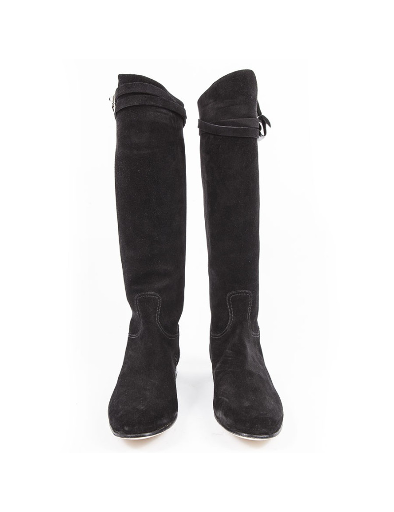 Bottes 'HER' HERMES veau velours noir T40