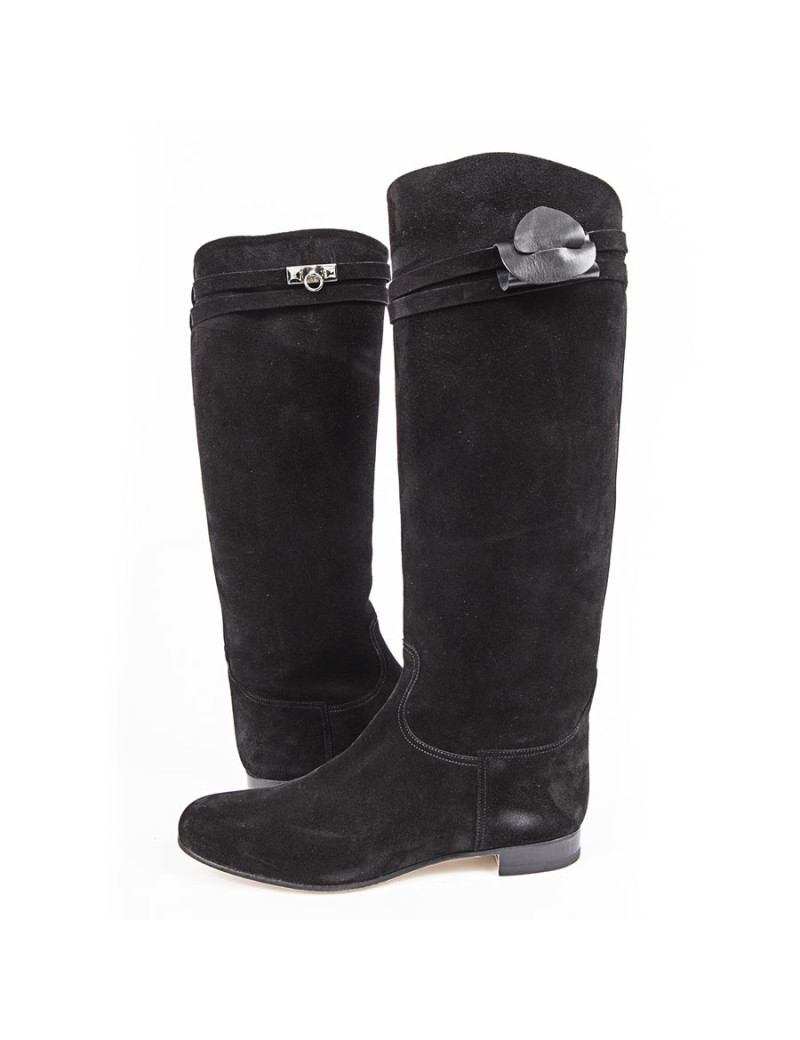 Bottes 'HER' HERMES veau velours noir T40
